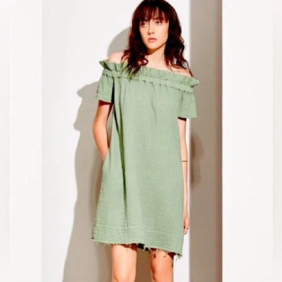 Anthropologie | Dresses | Anthropologie Amadi Nola Off The Shoulder Sage  Green Tunic Dress Medium Muslin | Poshmark